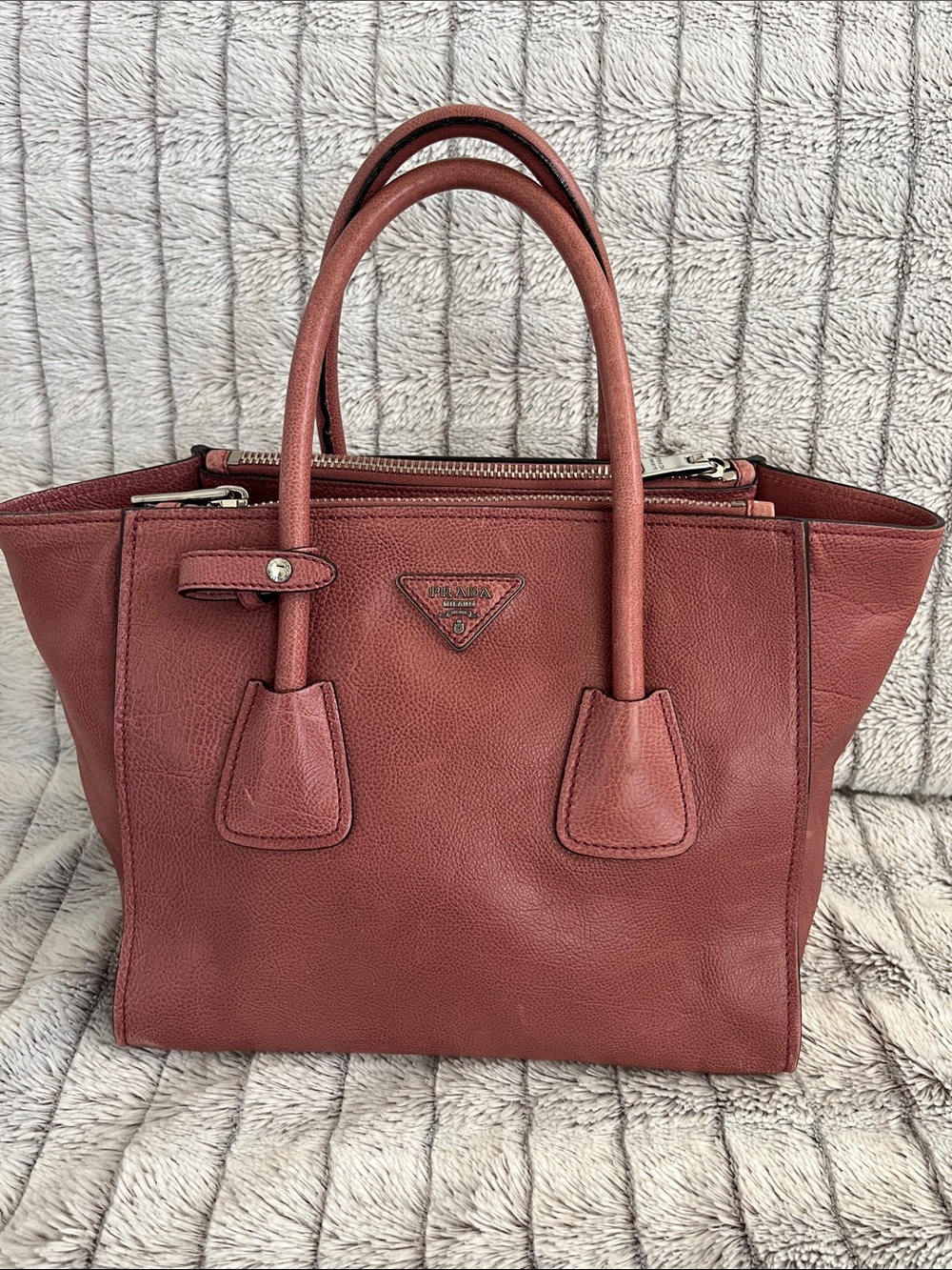 Prada Rose Leather 2-way Tote Handbag